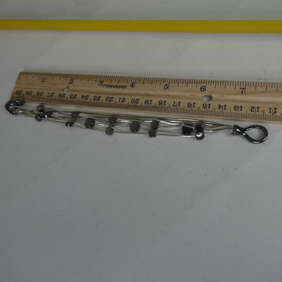 Silver Tone Rope Chain Multi Strand Hematite Disc Beaded Bracelet Hook Eye - Picture 7 of 7